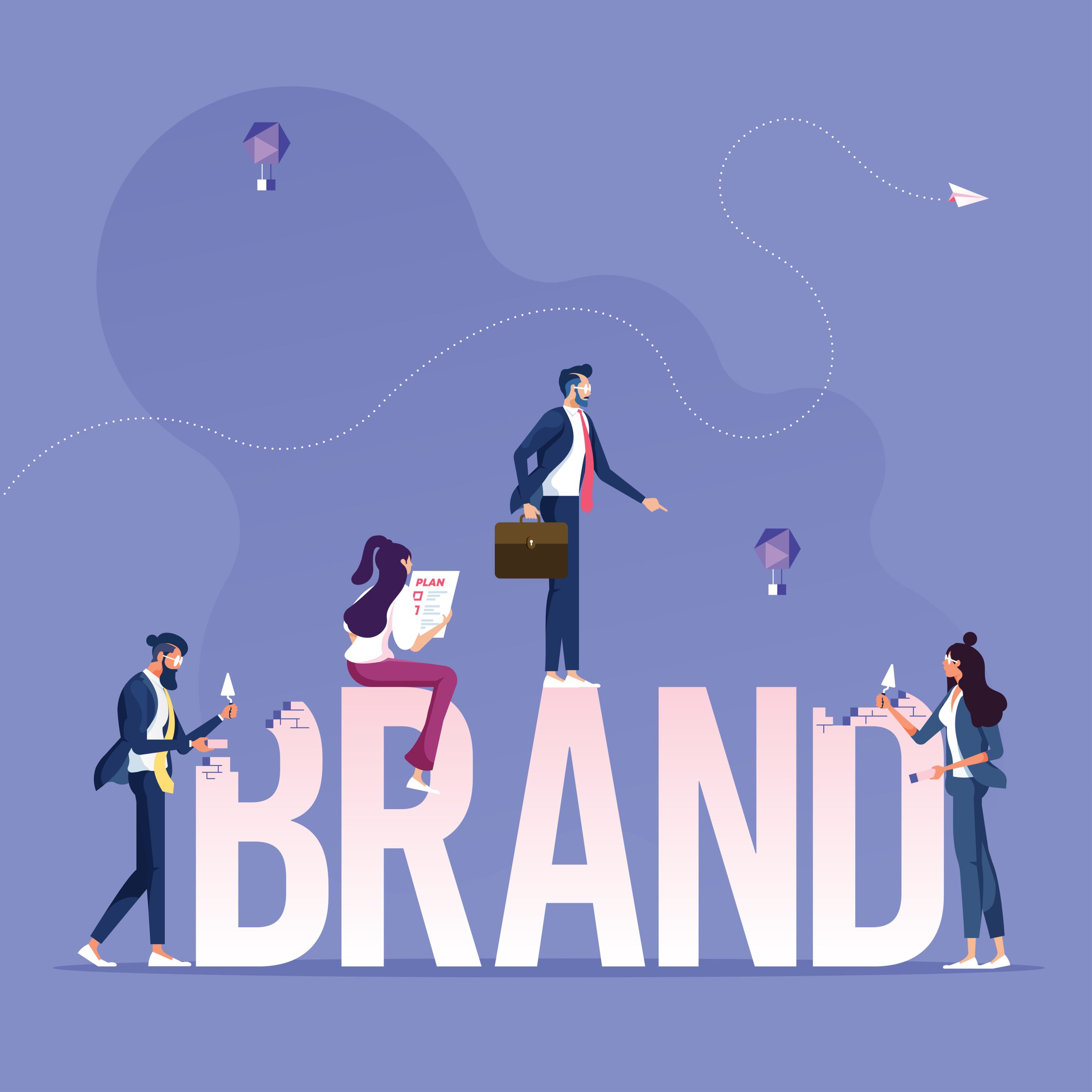 Group of business working for building text Brand-Brand building concept brand identity development
